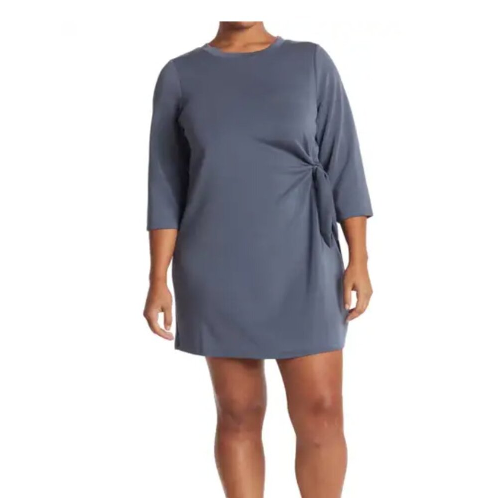 Spense 3/4 Sleeve Blue Grey Dress with tie waist 3X